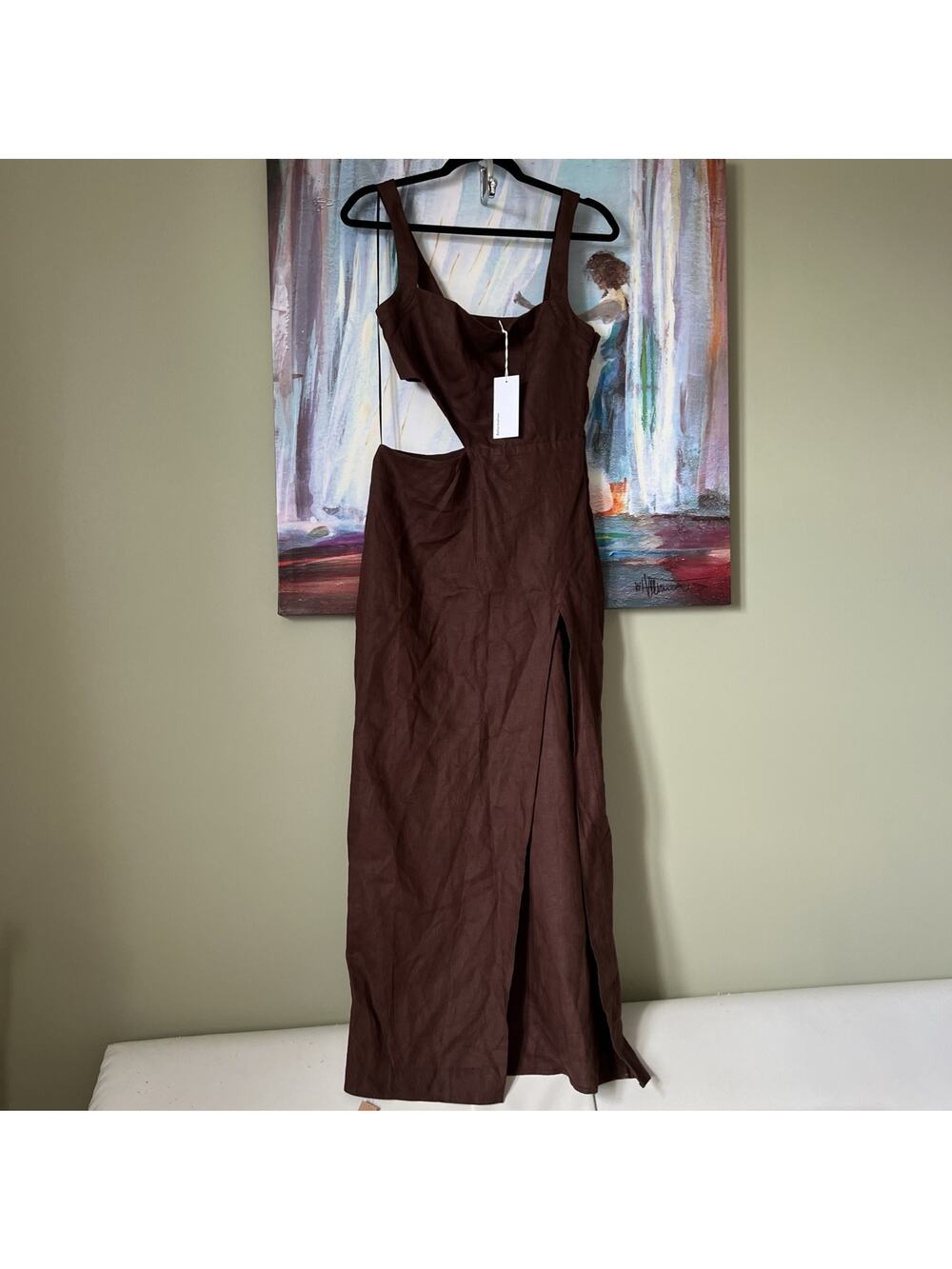 Reformation Sz 4 Satori 100% Linen Midi Dress Brown NWT